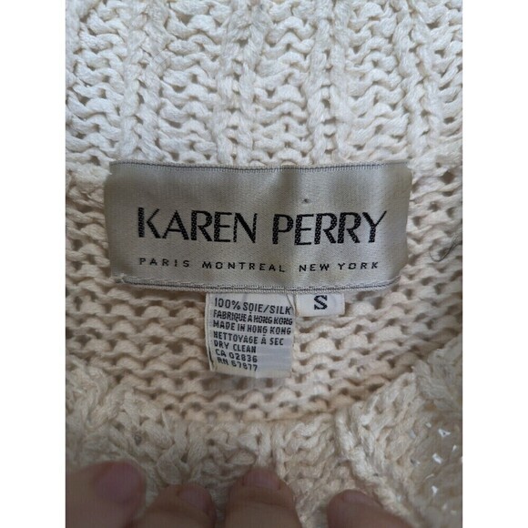 KAREN PERRY Silk Sweater Womens Size S Ivory Knit Oversize Tunic Neutral Heavy - Picture 5 of 9